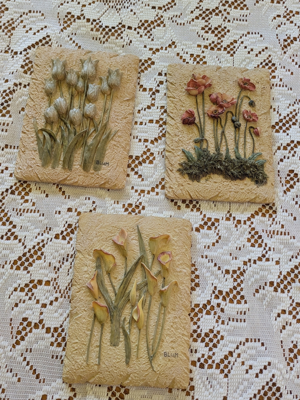 Vintage Cheri Blum Set Of 3.  3D Wall Plaques.